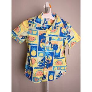 Disney Stitch Aloha Shirt Boys Small Yellow Hawaiian Button Up NWT